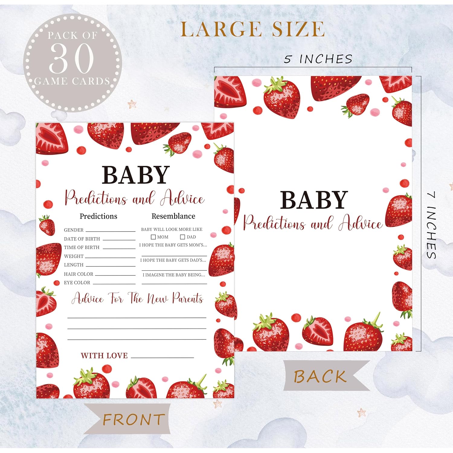 Strawberry Baby Predictions And Advice Cards, Baby Shower Game, Pack Of 30 Game Cards, Gender Neutral Boy Or Girl, Fun Baby Game And Activity - Fa18