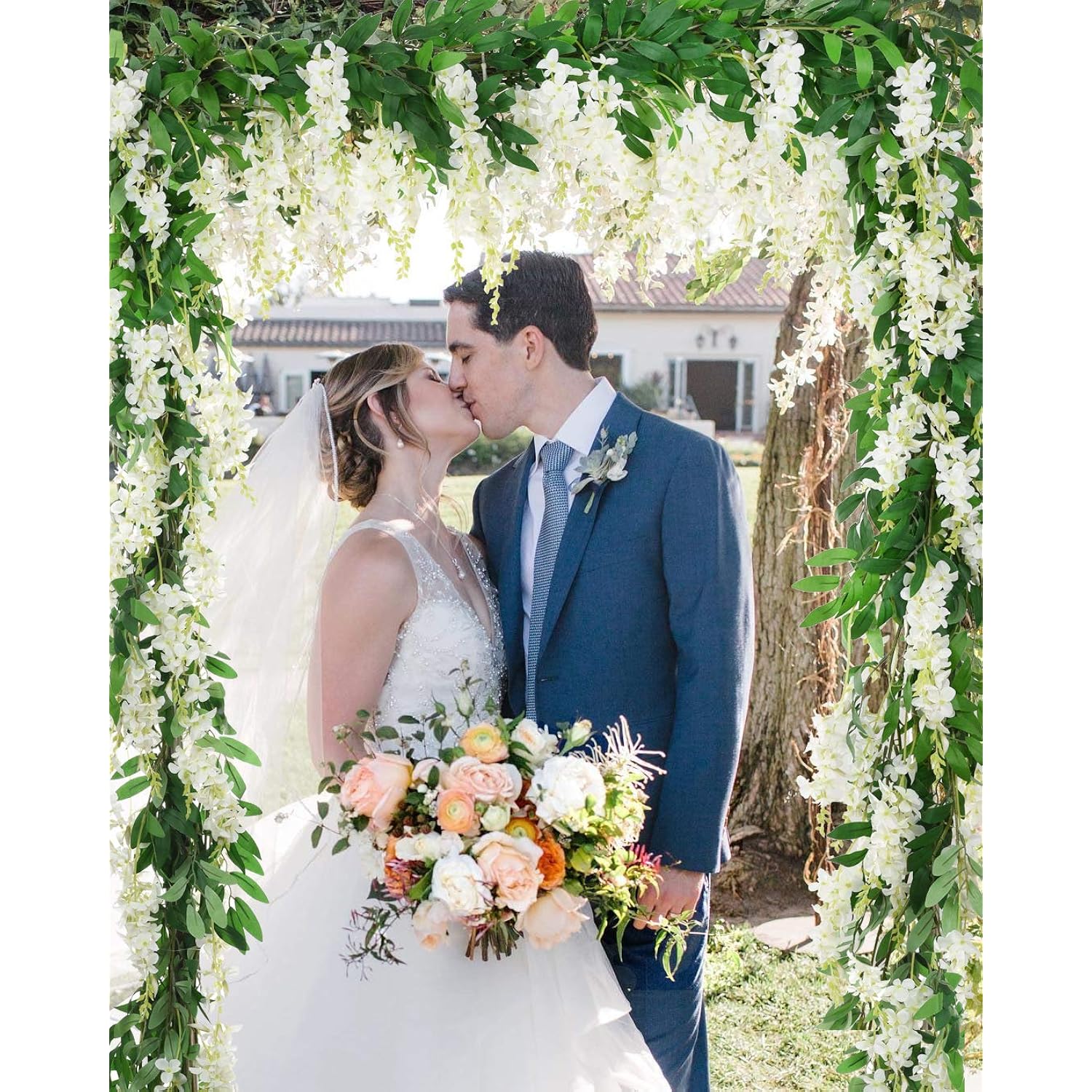2Pcs 6Ft/Piece Artificial Flowers Wisteria Garland Artificial Wisteria Vine Hanging Flower Greenery Garland For Home Garden Outdoor Wedding Arch Floral Decor (White)
