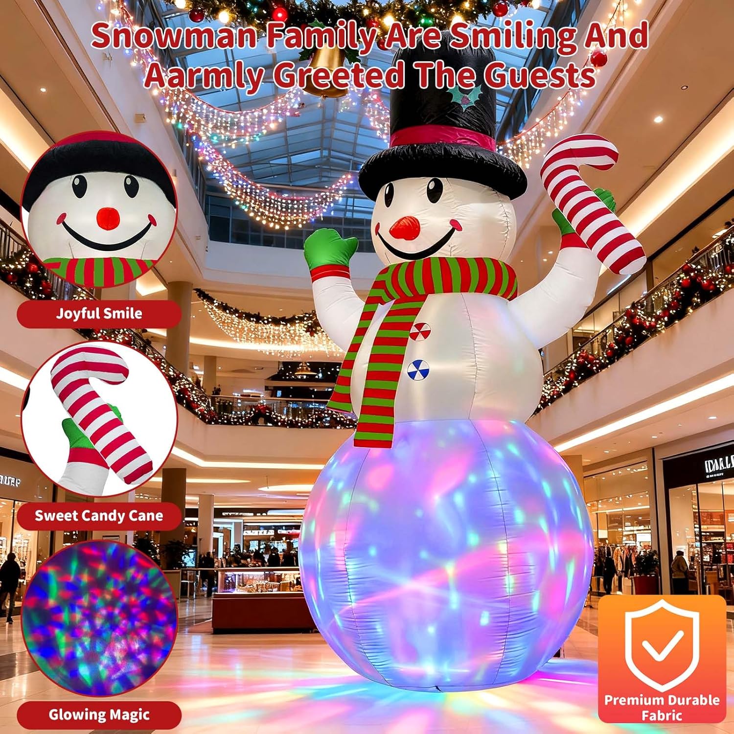 12Ft Christmas Inflatables Snowman Outdoor Decorations, Giant Christmas Blow Up Snowman Inflatable In Waving Pose With C