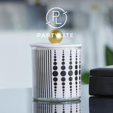 PartyLite White Clove Monochrome Jar Candle – Modern Black & White Design, Mandarin, Matcha, Shiso Leaf, White Clove, Amber & Hazelnut Wood Scent, 40-60 Hours Burn Time