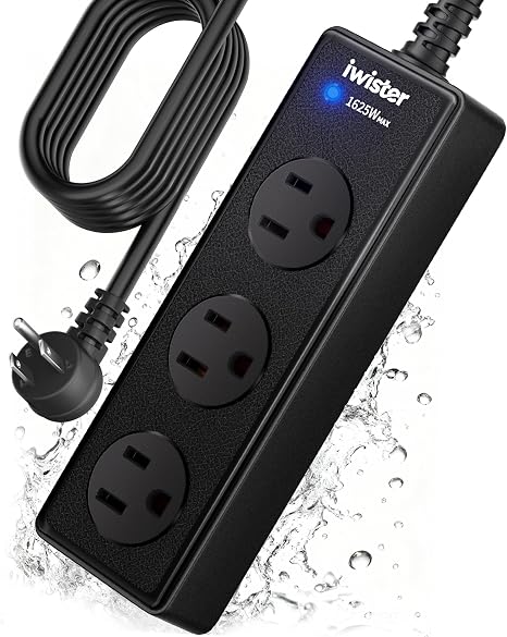 Outdoor Weatherproof Power Strip 3 Outlets IPX6 Waterproof 5FT Extension Cord 1625W 13A
