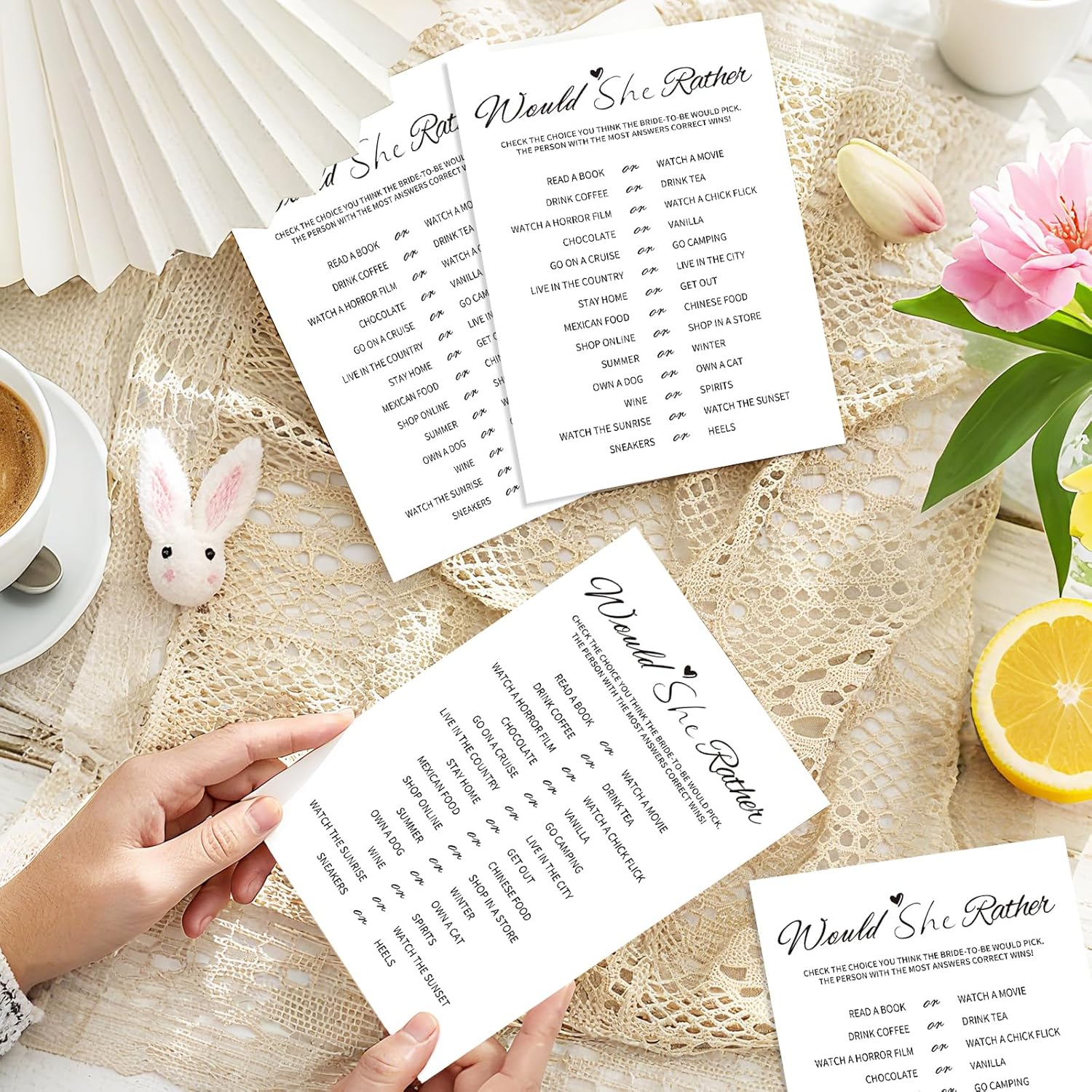 Bridal Shower Games-Would She Rather,Wedding Shower Games,50 Cards,Thick Paper,Minimalist