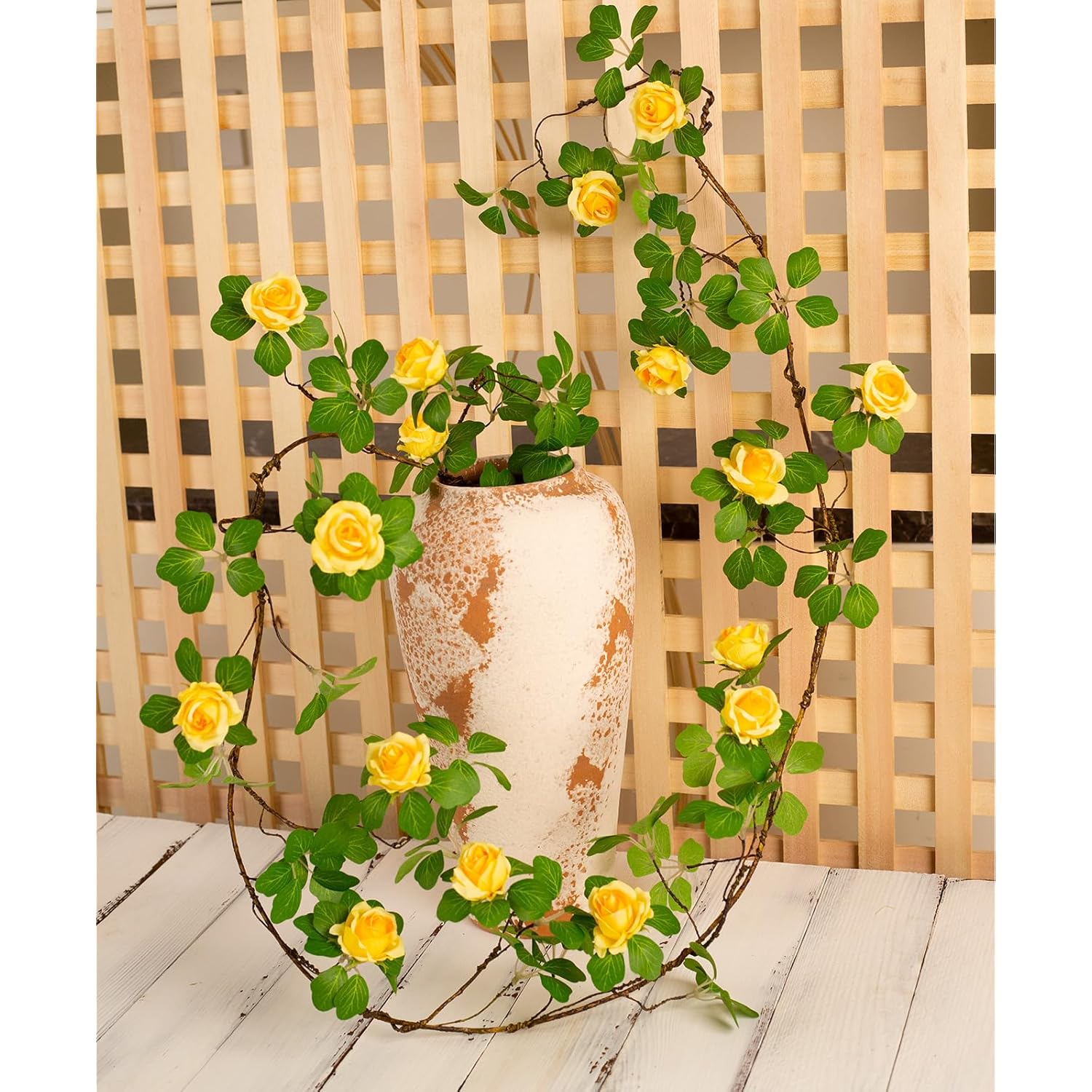 Bendable Artificial Rose Vine Yellow Flower Garland, Vinage Flower Decoration For Room Wall Home Decoration (2, Yellow)