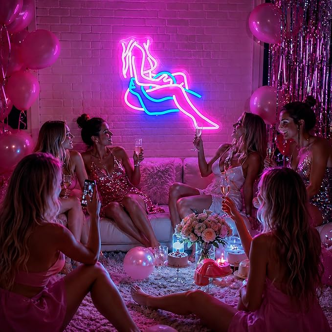 Lady Neon Sign Pink Blue LED Wall Light USB Powered for Bedroom Bar Office Room Decor