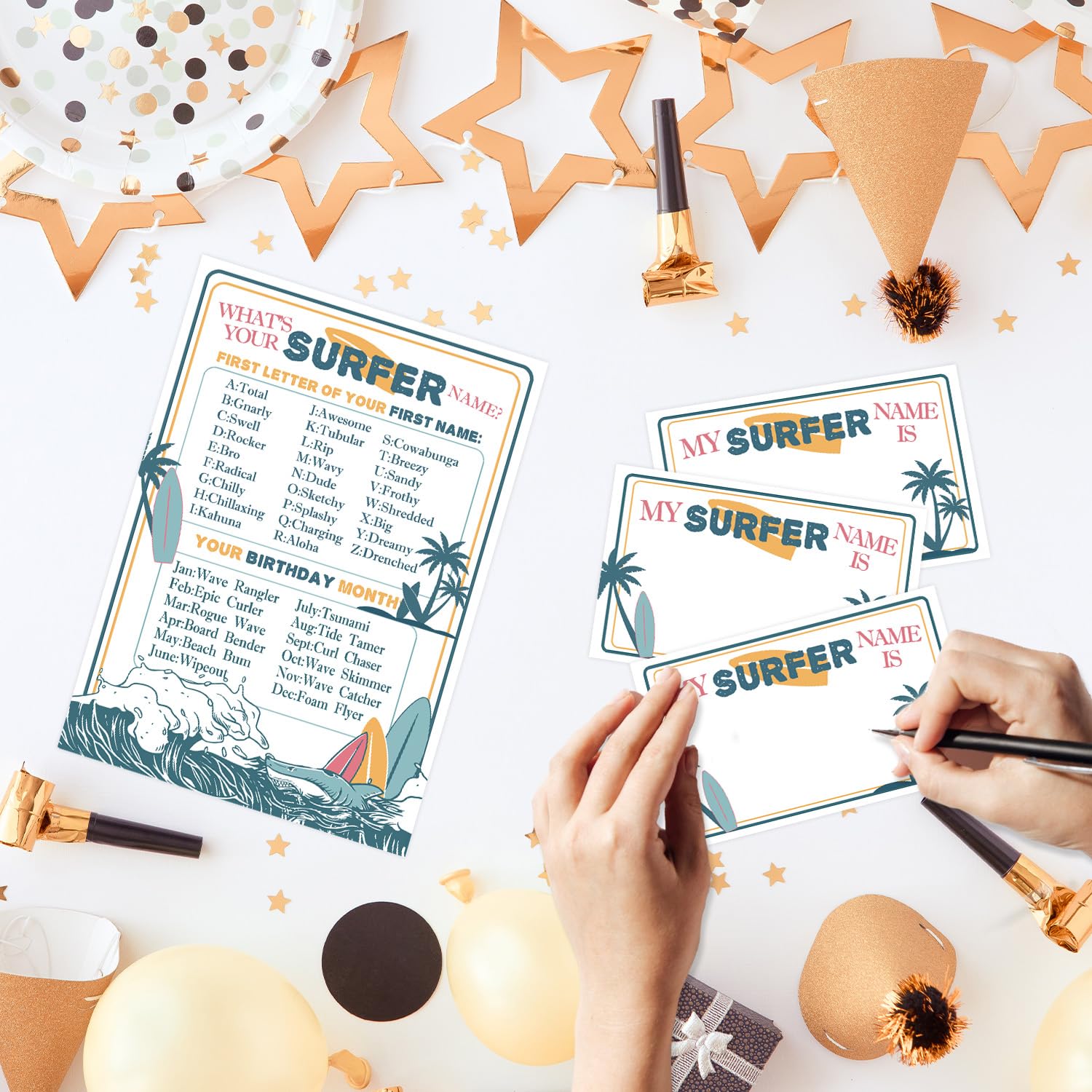 Surfer Birthday Party Decorations, Birthday Games Decorations With 1 Activity Sign For Girls Holiday 30 Cards For Kids Baby Shower Tea Activity Favors
