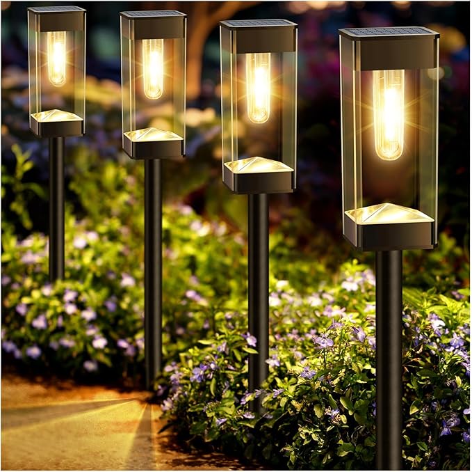 8 Pack Bright Solar Pathway Lights Waterproof 3000K Tungsten Filament Garden Yard Lights
