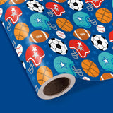 Reversible Football Wrapping Paper - Mini Roll - 17 Inch X 33 Feet - Ball Design With Solid Blue Design For Birthday, Holiday, Baby Shower