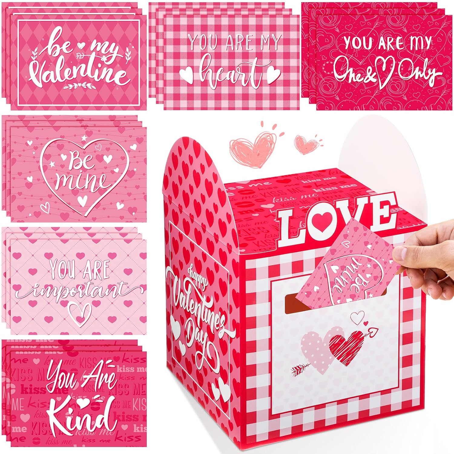 Valentines Day Card Box With 36 Sea Ocean Animals Cards Pink Heart Valentines Mailbox Boxes Set For Exchange Gifts Party Favors Supplies(Pink Heart)