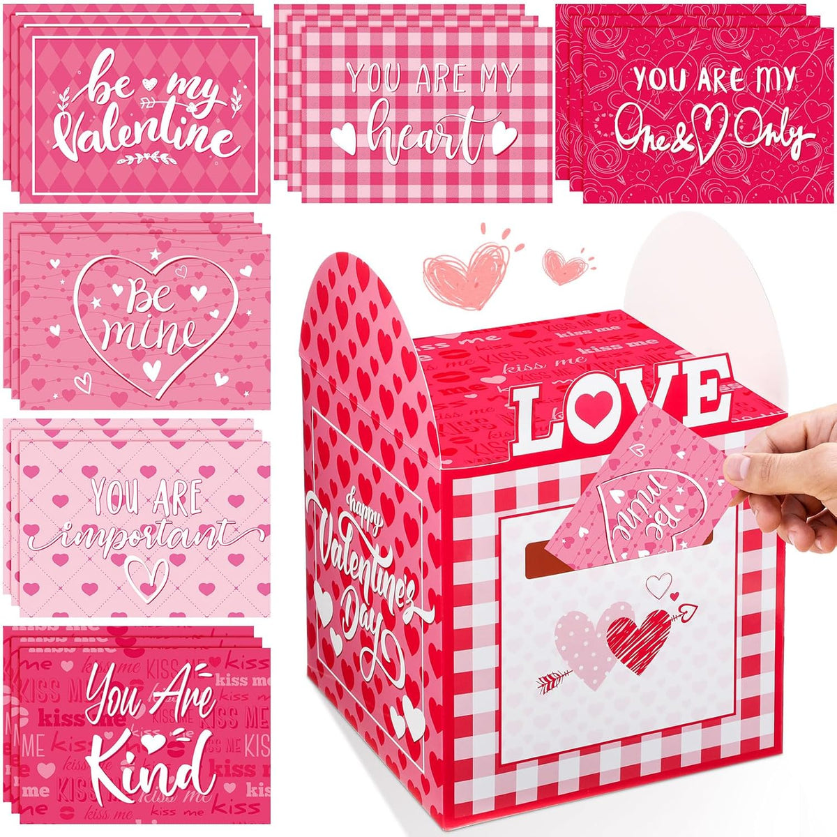 Valentines Day Card Box With 36 Sea Ocean Animals Cards Pink Heart Valentines Mailbox Boxes Set For Exchange Gifts Party Favors Supplies(Pink Heart)