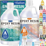 1 Gallon Epoxy Resin, Epoxy Resin Kit, Crystal Clear Epoxy Kit, No Yellowing Self-Leveling Deep Pour Epoxy Resin High-Glossy Casting Perfect For Crafts, Table Tops(0.5 Gallon X 2)