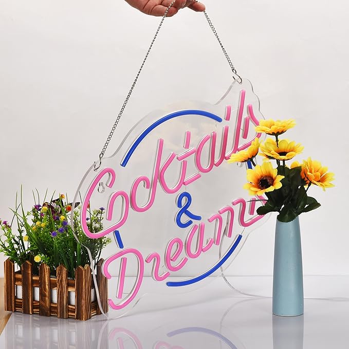 Cocktails and Dreams Neon Sign Dimmable LED Wall Decor for Bar Bedroom Hotel Party Club