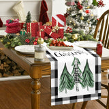 Merry Christmas Trees Table Runner 72 Inch Xmas Winter Holiday Black And White Buffalo Plaid Table Cloth Decorations For Home Dining Room Party Decor