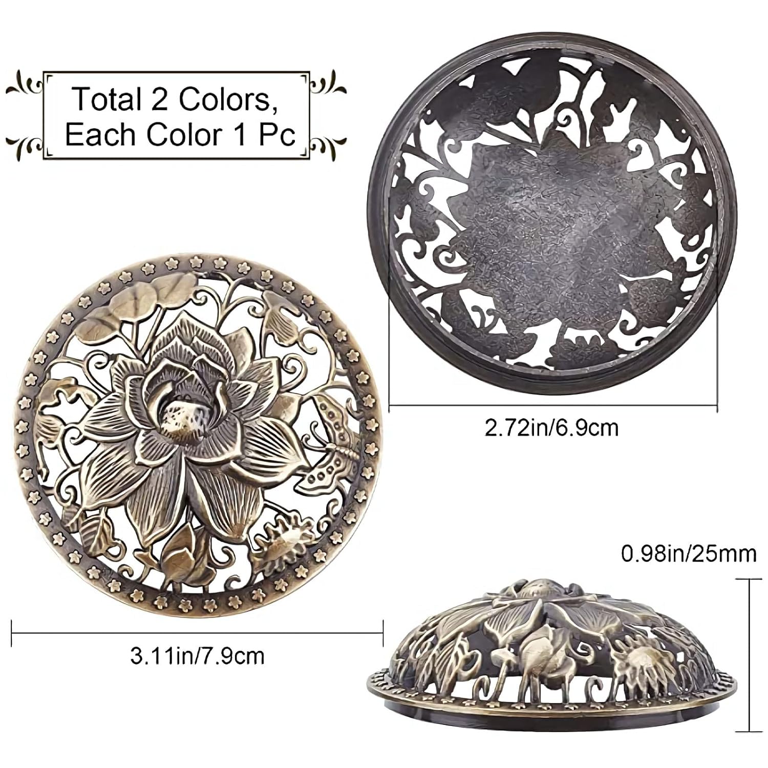 2Pcs Candle Cover Topper Lotus Scented Candles Cover Bronze Flowers Lid Jar Candles Bronze Alloy Candle Toppers Jar Shade Sleeves Accessories To Burn Evenly For Jar Candles Melt Space