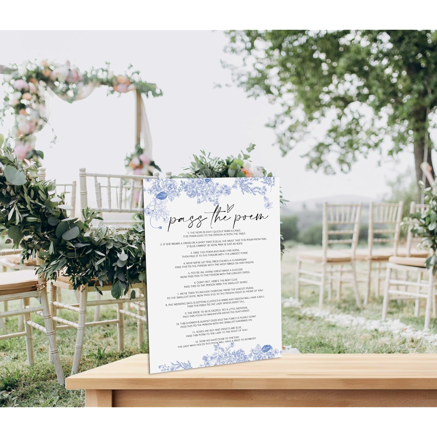 Pass The Poem Bridal Shower Game, Blue Floral Bridal Shower Cards, Wedding Party Game Cards For Guests, Something Blue Before I Do Decorations, Bridal Shower Ideas-Hlyxb04