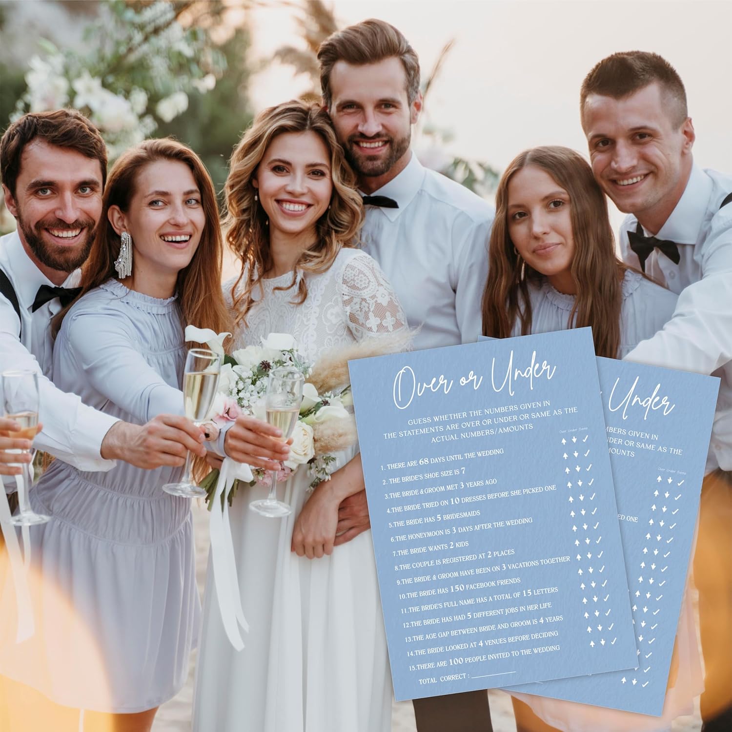 Bridal Shower Game Cards - Guess Over Or Under Game - 30 Pcs Blue Theme Wedding Party Games Game Cards, Engagement Party Game, Modern Bridal Shower Party Favor & Decorations - B07