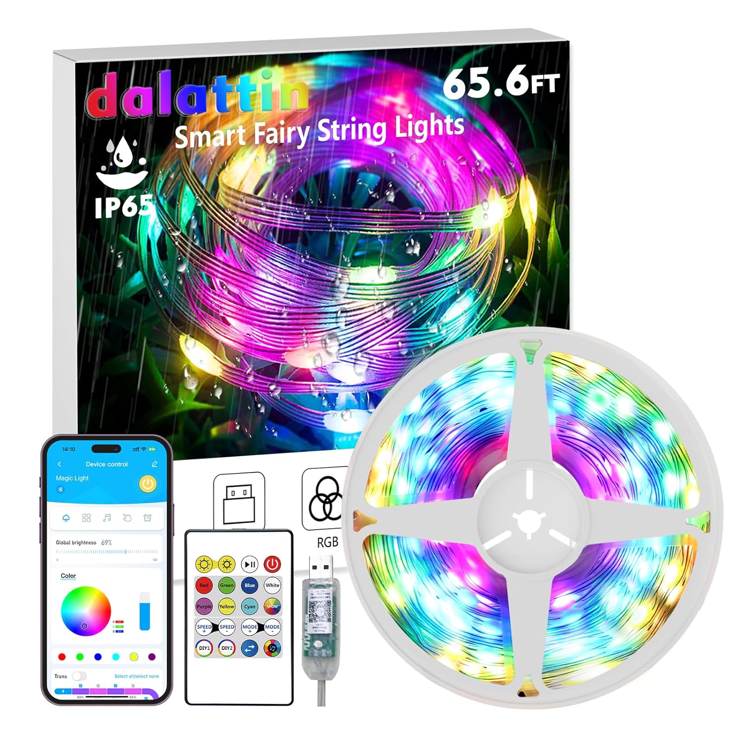 Led Christmas Lights 65.6Ft, Smart Iic Rgb Fairy Lights 200 Leds, Ip65 Waterproof, App Supports Music Sync, Christmas De