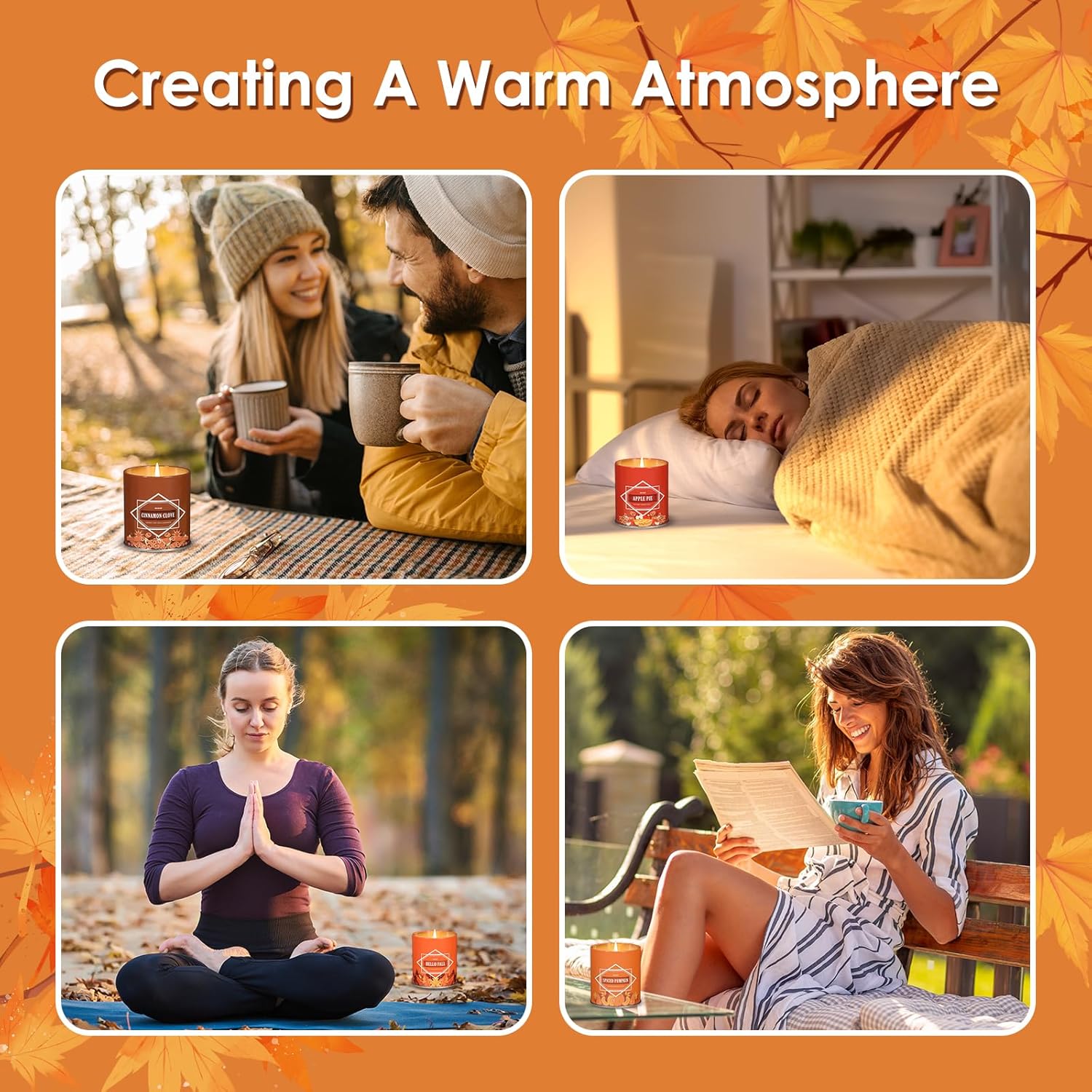 Valentine'S Day Gifts For Women Men, Winter Scented Candle Set – 36Oz (4×9Oz) Soy Candles With Cozy & Warm Seasonal Scents Of Pumpkin Spice/Cinnamon Clove/Apple Pie/Hello Fall