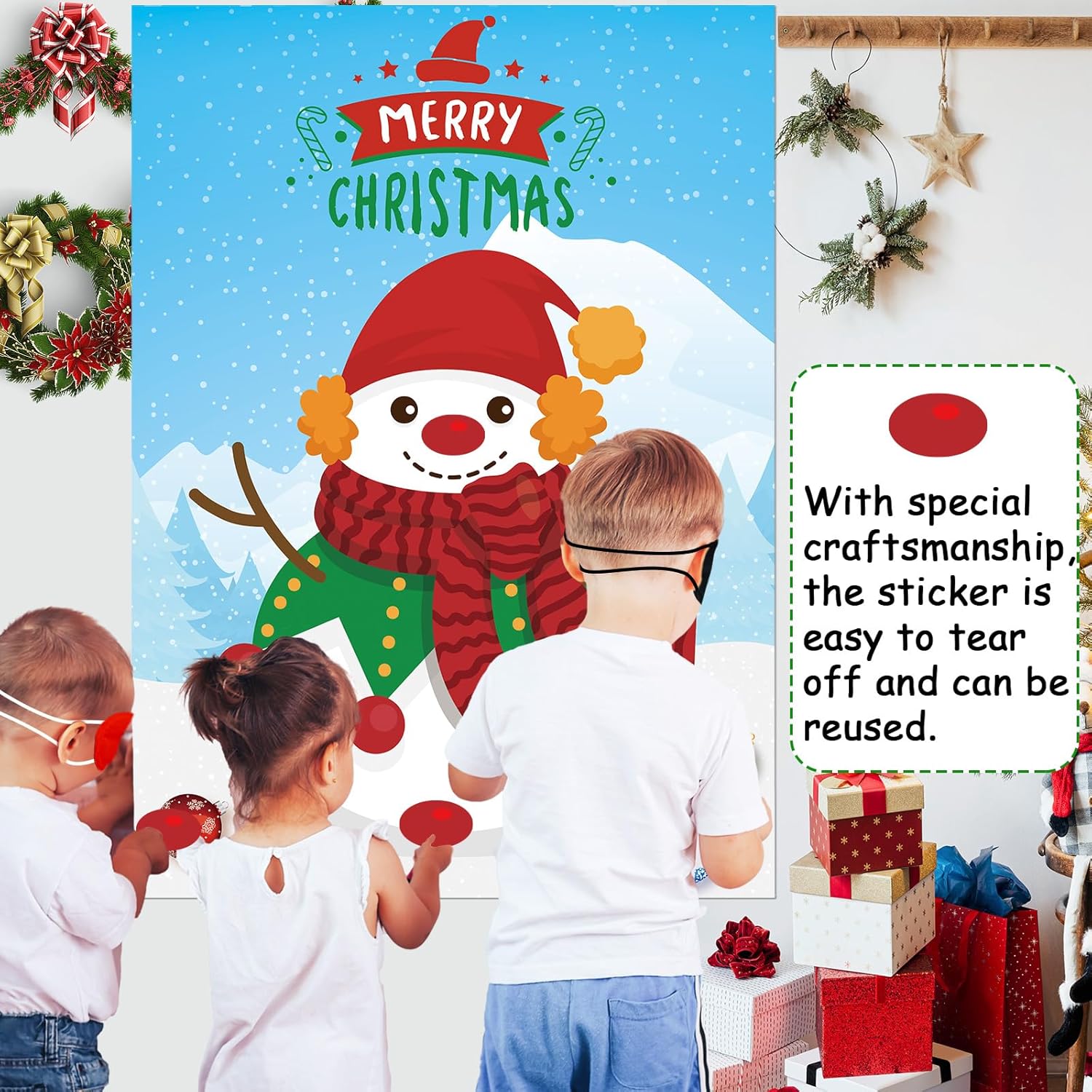 Christmas Games, Pin The Nose On The Snowman Christmas Party Games For Families Activities, Christmas Stickers For Kids Adults Christmas Party Decorations Gifts Supplies