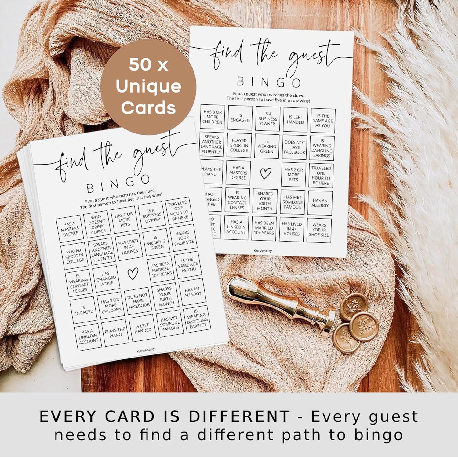 Find The Guest Bingo Game Cards, Baby Shower Bingo Game, Bridal Shower Games, 50 Unique Cards, Minimalist