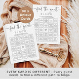 Find The Guest Bingo Game Cards, Baby Shower Bingo Game, Bridal Shower Games, 50 Unique Cards, Minimalist