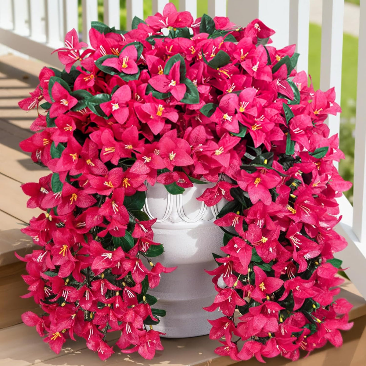 Artificial Bougainvillea Flowers, 2 Pcs Plastic Long Trailing Vines Fake Flowers For Outdoor Indoor Garden Porch Patio Balcony Decor, Uv Resistant, Hot Pink