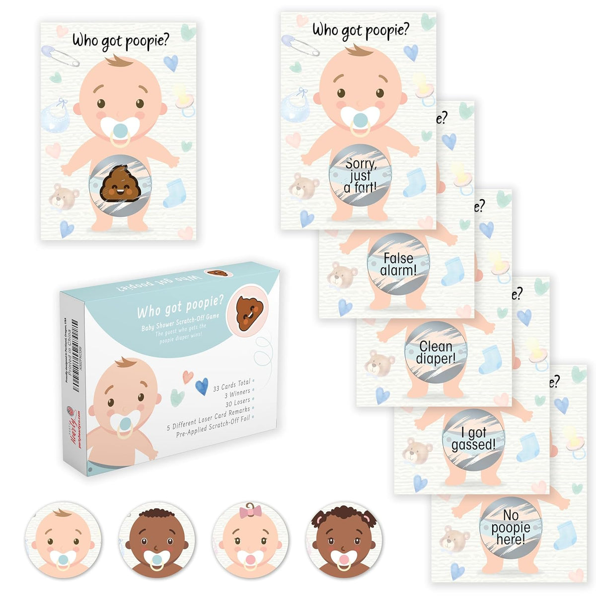 Baby Shower Games For Girl And Boy, 33 Poopie Emoji Scratch Off Lottery Tickets, Baby Games Ideas, Scratch Off Game.