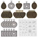 Resin Jewelry Molds Pendant Trays Making Kit With 30Pcs 5 Styles Metal Pendants And 1Pc Silicone Epoxy Casting Mold For Pendant Crafting Diy Gifts