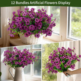 12 Bundles Artificial Fake Plants Flowers For Outdoor,Uv Resistant Spring Flowers Garden Décor No Fade Plastic Greenery Home Garden Porch Patio Decor Office
