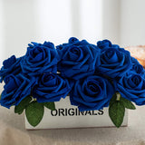 25Pcs Artificial Flower Foam Rose Real Touch Roses Flower Heads With Stem For Diy Wedding Bouquets Centerpieces Arrangements Party Baby Shower Home Decor (Royal Blue)