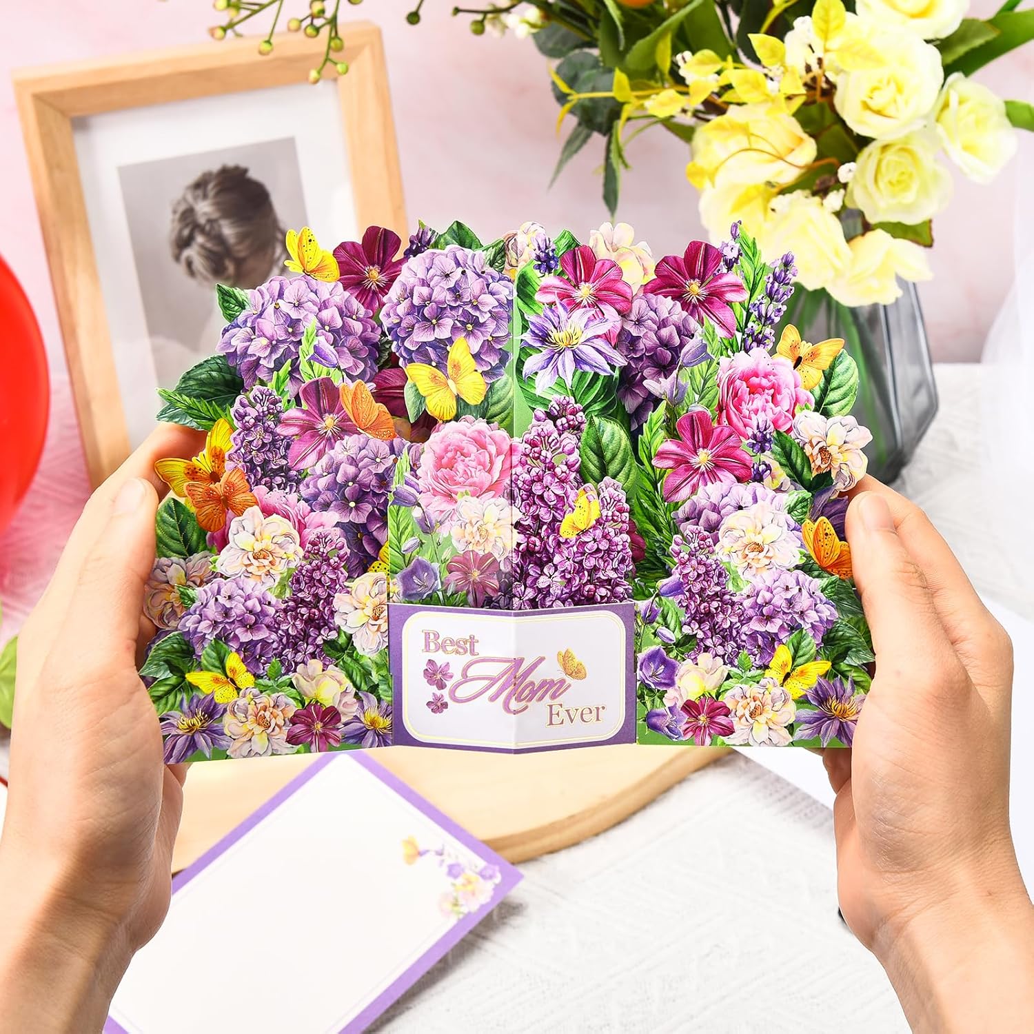 Happy Mother’S Day Pop Up Card, 3D Violet & Peony Best Mom Cards From Daughter Son, Flower Bouquet Popup Greeting Card Gift For Mother Wife Grandma-Cherish Her Smile With Blooming Surprise