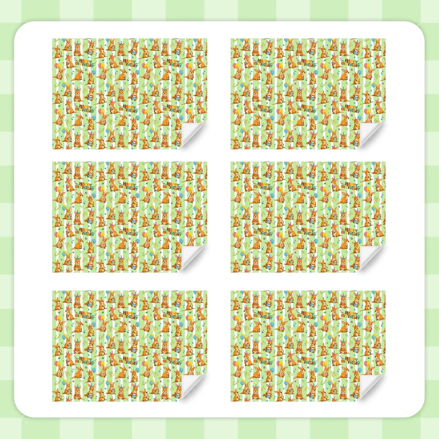 Cartoon Australian Kangaroo With Happy Birthday Cake And Balloon Gift Animal Wrapping Paper Set Of 6 Folded Flat 6 Sheets In 1 Design: 23 Sq. Ft. Ttl, Birthday Gift Wrap For Paties Newborn Boy Baby Shower Christening Baptism