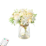 Artificial Led White Rose Flowers With Glass Vase, Remote Control Led Light, Flower Arrangement For Table Centerpiece, Home Office Wedding Decoration