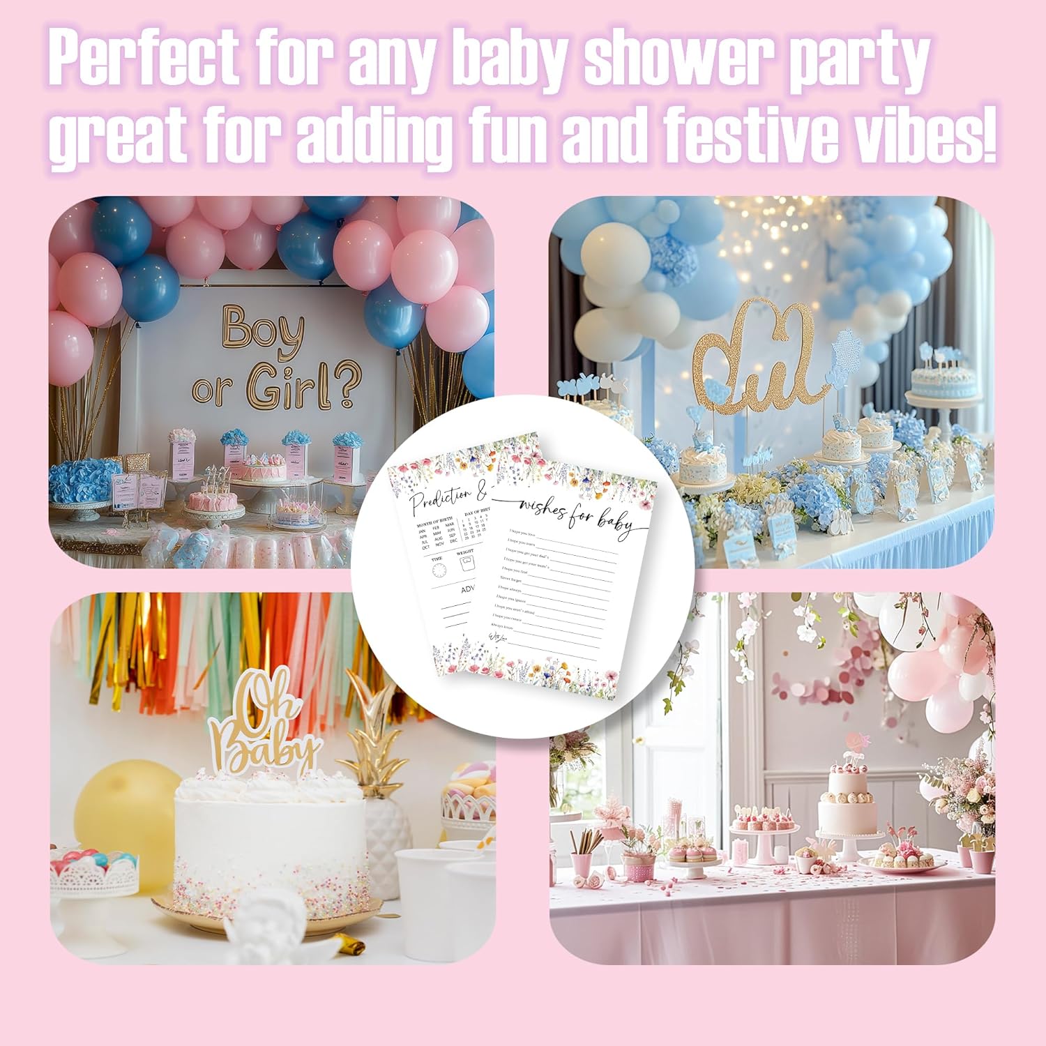 Wild Floral Baby Shower Game - Wishes For Baby,Prediction And Advice - 2 Games,30 Pcs Double Sided Theme Game Cards For Boy Girl, Gender Reveal Game, Baby Shower Favor And Decorations - A01