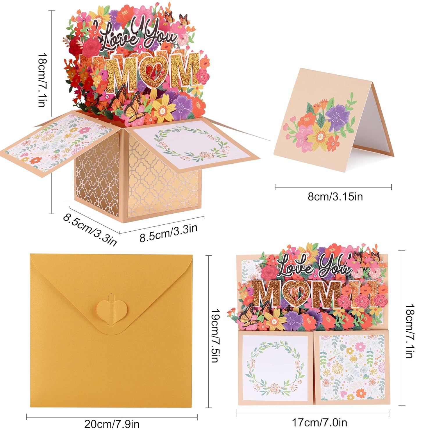 Love You Mom Pop Up Card, 3D Mother'S Day Greeting Card For Mom, Wife, Godmother, Mother In Law, Gift For Birthday - 7.1"X7" - Includes Envelope And Message Note