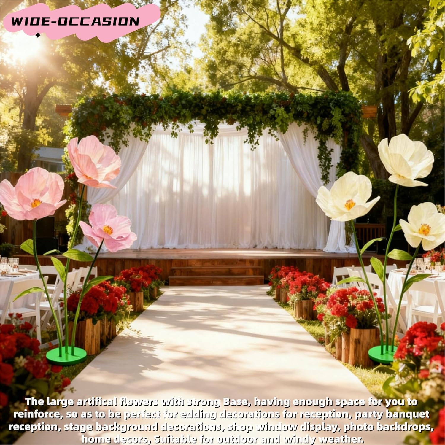 5.57 Ft Giant Artificial Flowers,Large Paper Flower,Adjustable Waterproof Fake Artificial Flower Decoracion Set For Wedding,Hotel,Office,Window Display And Home Farmhouse Decor (Pure Champagne)