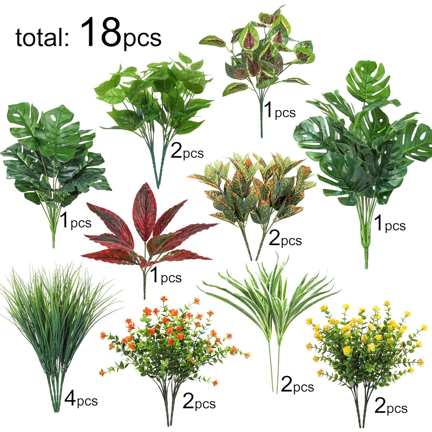 18 Pcs Artificial Plants Outdoor, Fake Boxwood Plants Uv Resistant Artificial Flowers Greenery Stems Faux Shrubs For Indoor Outdoor Porch Patio Garden Spring Summer Home Decor