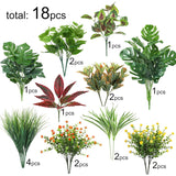 18 Pcs Artificial Plants Outdoor, Fake Boxwood Plants Uv Resistant Artificial Flowers Greenery Stems Faux Shrubs For Indoor Outdoor Porch Patio Garden Spring Summer Home Decor