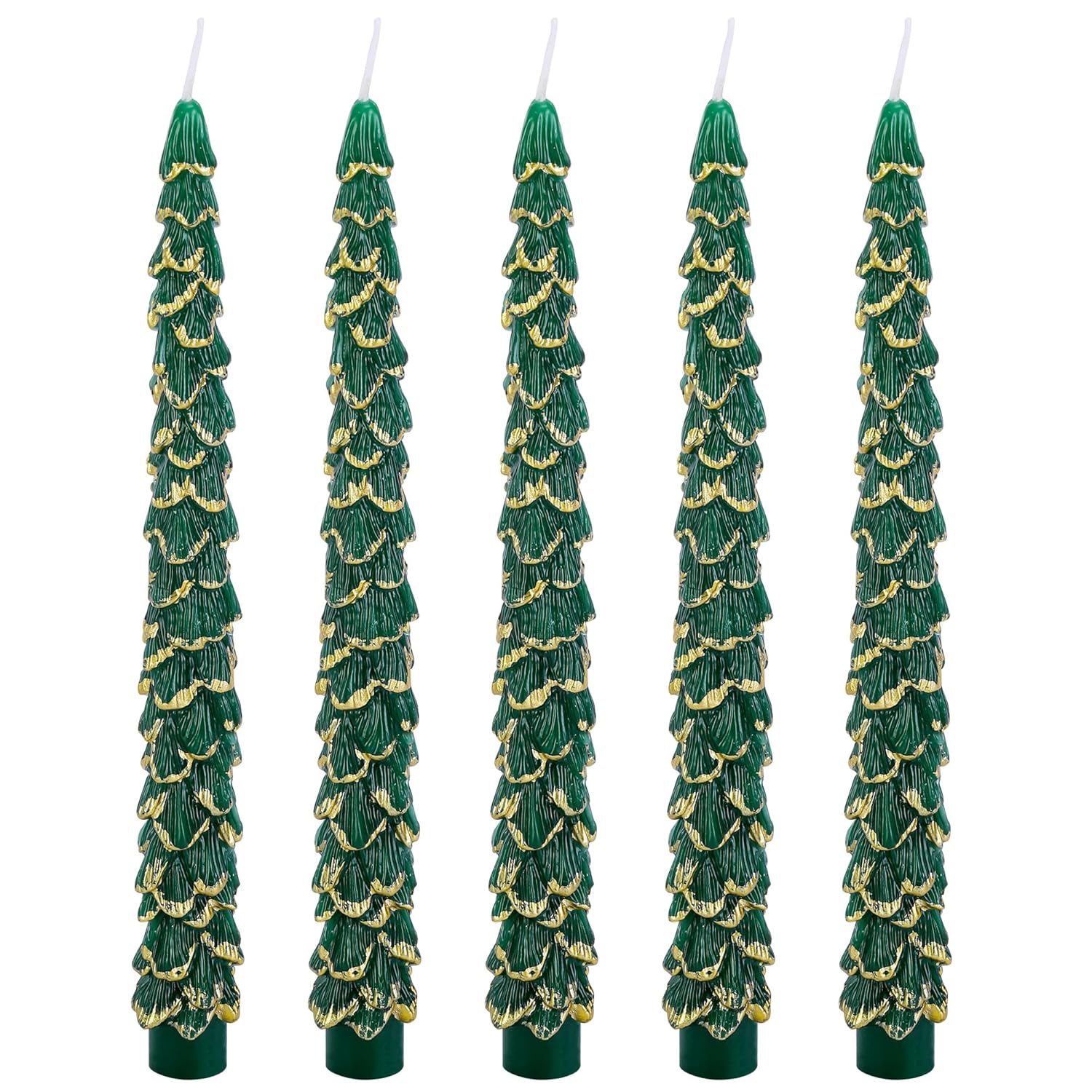 5 Pcs Christmas Tree Shaped Candles,10 Inch Unscented Christmas Tree Taper Candles With Gold Edged,Green Tree Taper Decorative Candles For Xmas Home Party Table Centerpiece