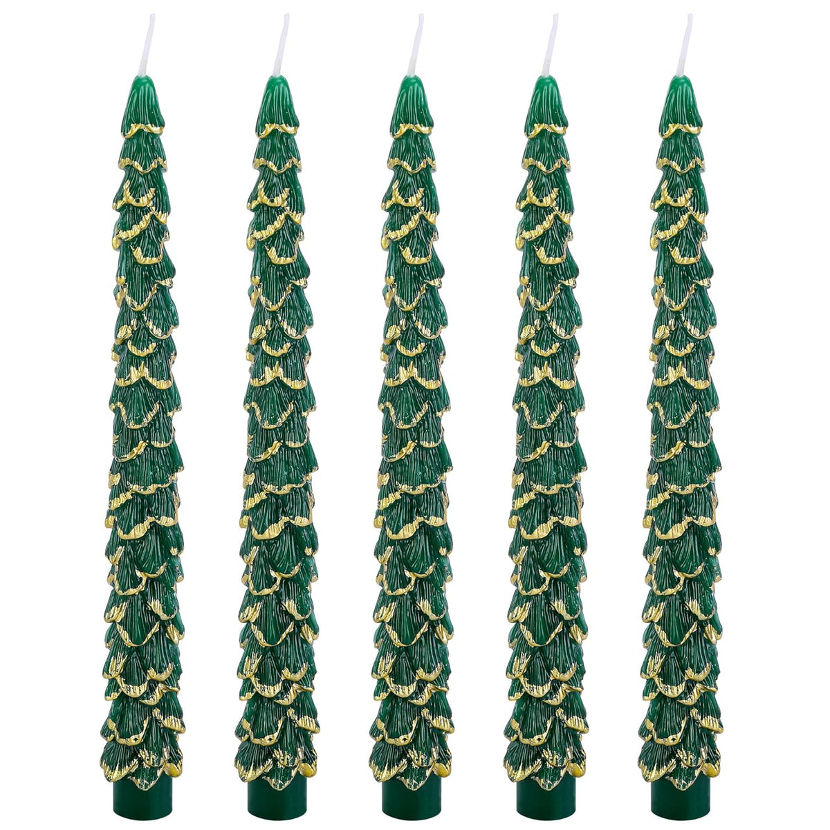 5 Pcs Christmas Tree Shaped Candles,10 Inch Unscented Christmas Tree Taper Candles With Gold Edged,Green Tree Taper Decorative Candles For Xmas Home Party Table Centerpiece