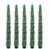 5 Pcs Christmas Tree Shaped Candles,10 Inch Unscented Christmas Tree Taper Candles With Gold Edged,Green Tree Taper Decorative Candles For Xmas Home Party Table Centerpiece