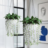 Fake Plants Lily Of The Valley, Set Of 2 Potted Lily Of The Valley Plants – Soft Green Stems With White Blooms, Elegant Fake Hanging Flowers For Home Office Balcony Patio.