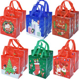 Christmas Gift Bags Tote-Bag With Handles - 12 Pack Reusable Non-Woven Xmas Party Supplies Presents Holiday Santa Claus Merry Christmas Pattern For New Year'S Shopping L8.6"Xh9"Xw4.3"(L22Xh23Xw11Cm)