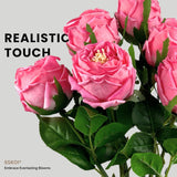 Real Touch Artificial Austin Roses, 6 Faux Rose Stems + 6 Eucalyptus Leaves, Gift Box Packaging, Realistic Fake Flowers For Home, Kitchen, Office, Or Wedding Décor, Allergy-Free Floral Gift Set