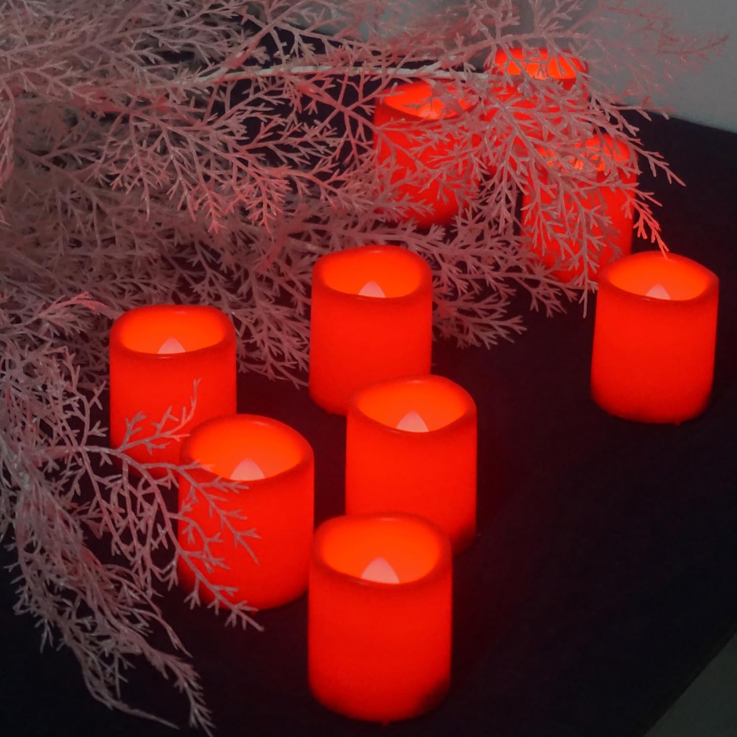 CANDLE CHOICE Battery Operated Flameless Votive Candles Small Bright Flickering LED Lights for Wedding Party Table Centerpieces Halloween Christmas Home Decorations Batteries Included 24 Pack Red