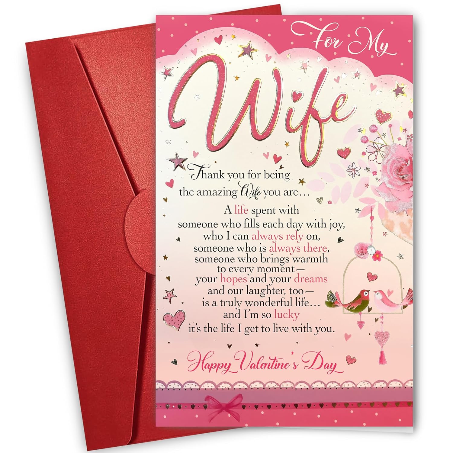 Valentines Day Card For Wife - Romantic Message, Heartfelt Gifts For Wife, Wifey, Her - Valentine'S Gift For Her From Husband, Him - Greeting Card