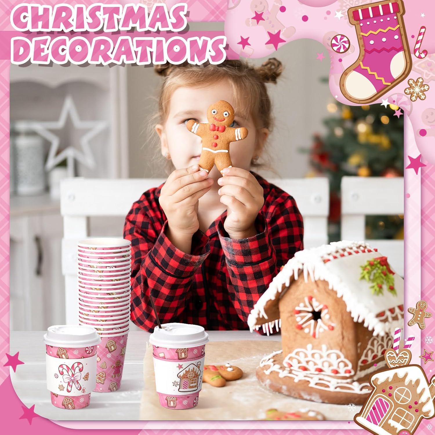 Gingerbread Man Party Disposable Coffee Cups With Lids, Sleeves And Stirrers 50 Pack 12 Oz Hot Cups Baby Shower Decoration For Fall Baby Shower Gender Reveal Party Christmas