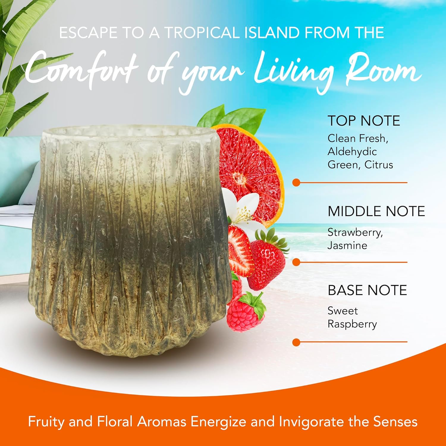 Dough Bowl Candle Co. Volcano Candle - 4.5" X 4.5" Glass Vessel With Wooden Wick For Home, 100% Soy Wax With 30 Hour Burn Time, Multipurpose Fancy And Luxury Candles With Tropical Summer Scent