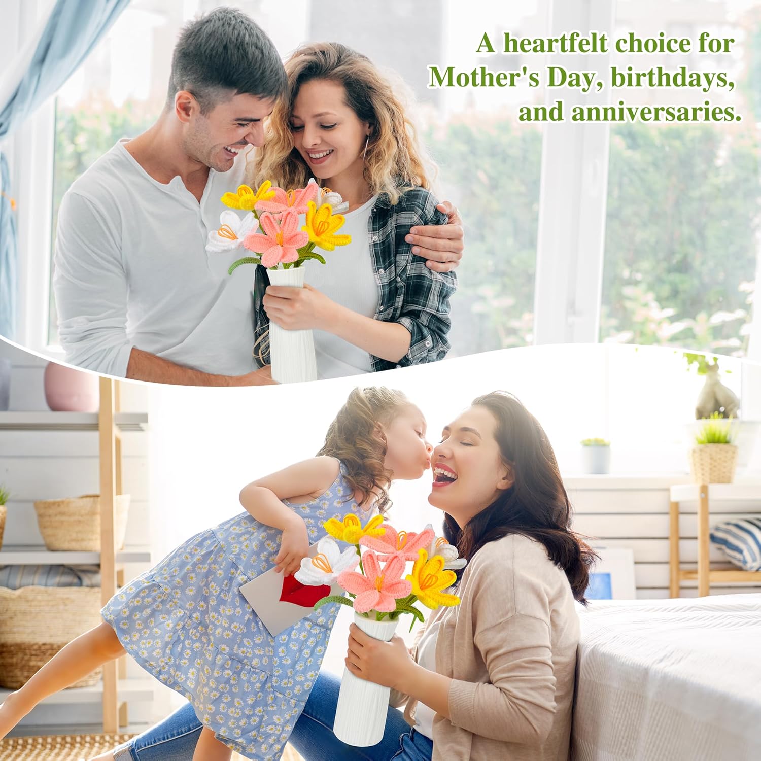 Crochet Tulip Flowers Handmade – Set Of 6 Knitted Tulips With Plastic Vase – Diy Yarn Flower Arrangement For Mother’S Day, Valentine’S Day, Birthday & Home Décor