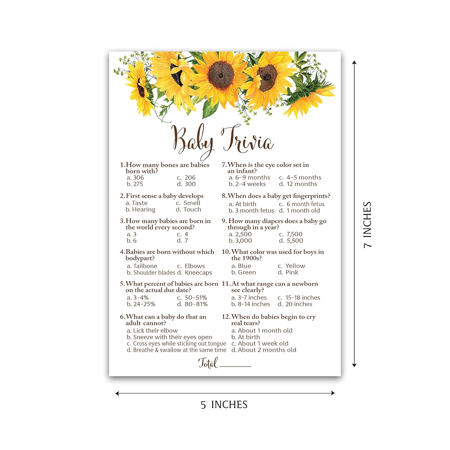 Sunflower Baby Shower Trivia Game – Pack Of 25 Cards – Gender Neutral Yellow Rustic Summer Fall Baby Shower Games, Autumn Or Halloween Baby Party Game, Fun Baby Shower Activity G335-Trv