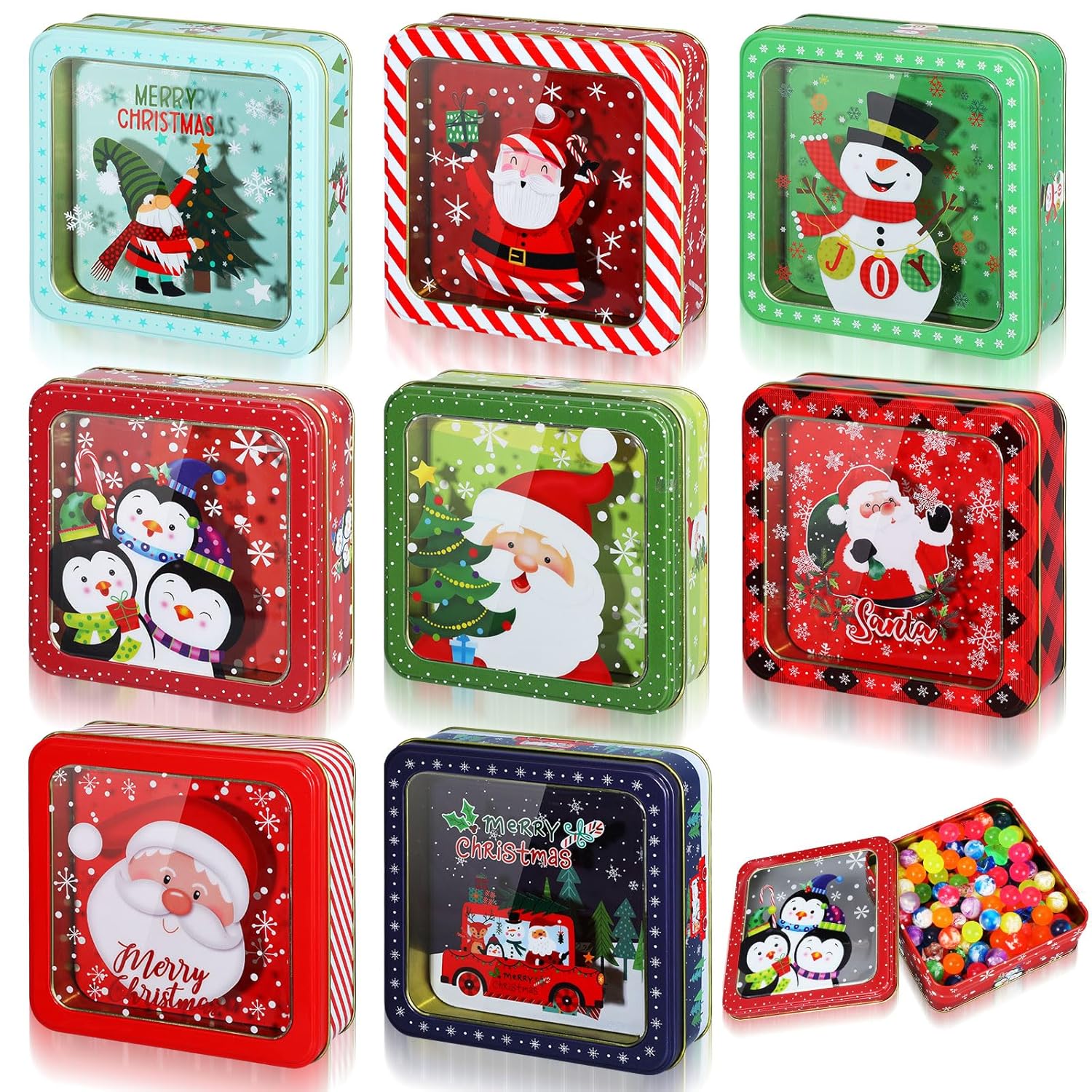 8 Pcs Christmas Cookie Tins With Lids Large Cookie Boxes Metal Empty Tins Santa Tinplate Xmas Gift Box For Christmas Holiday Candies Treats Storage Container(Classic)